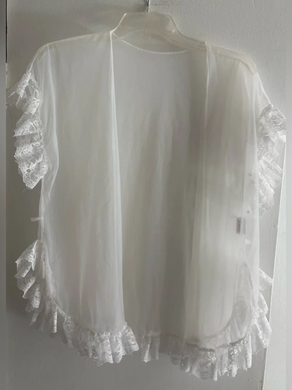 Frederick's of Hollywood Sheer White Lace Bed Jacket M